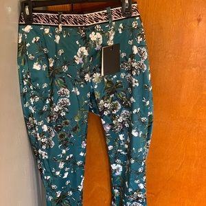 NEW teal floral slim fit pants